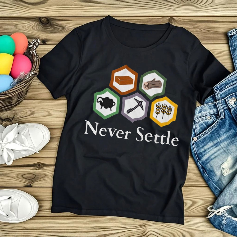 Never Settle Catan Shirt Vinta - đánh giá và giá Board Game Catan
