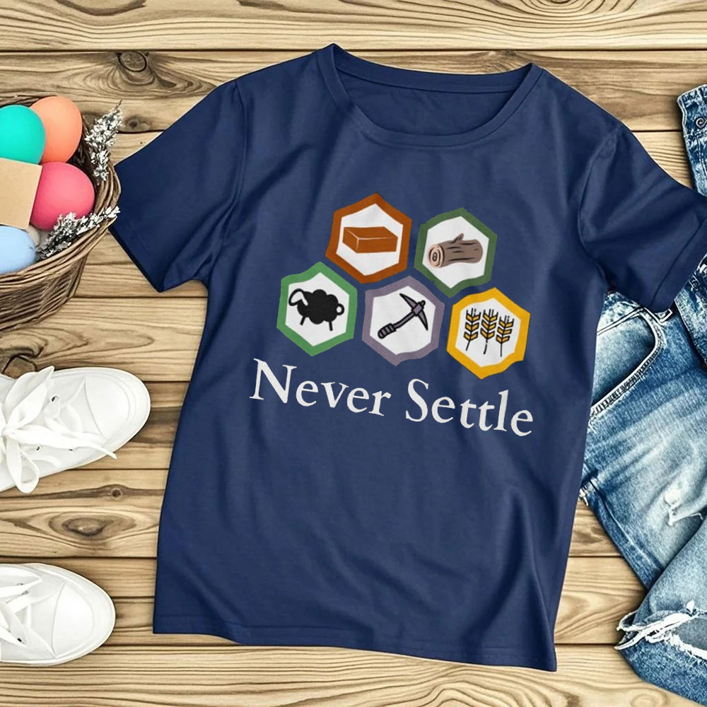 Never Settle Catan Shirt Vinta - đánh giá và giá Board Game Catan
