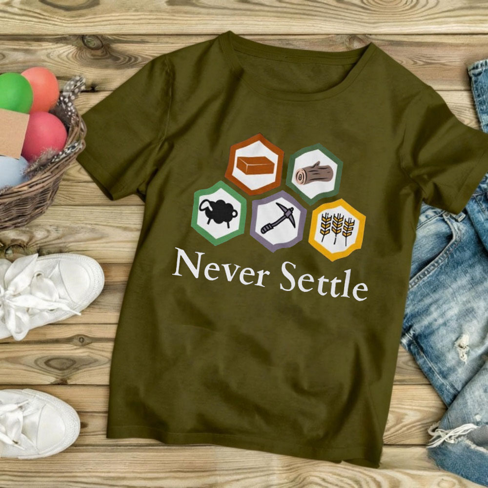 Never Settle Catan Shirt Vinta - đánh giá và giá Board Game Catan