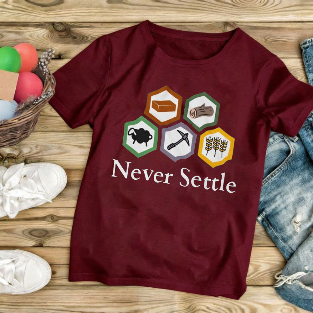 Never Settle Catan Shirt Vinta - đánh giá và giá Board Game Catan